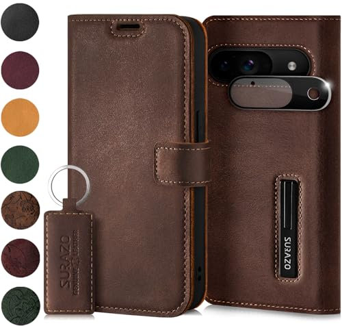 SURAZO Personalisierte Handyhülle für Google Pixel 9 Hülle Leder – Klappbare Echtleder Schutzhülle [Magnet, Kartenfach, RFID Schutz, Standfunktion] Flip Klapphülle Wallet Case Cover Lederhülle