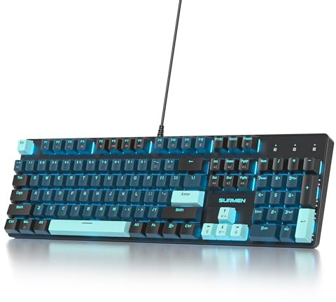 SbocKeeb Full Size Mechanische Gaming Tastatur 104 Tasten with Nummernblock,Kabelgebundene RGB LED Tastatur mit Rote Schaltern, Anti-Ghosting QWERTY Amerikanische Layout V200-Monster-A