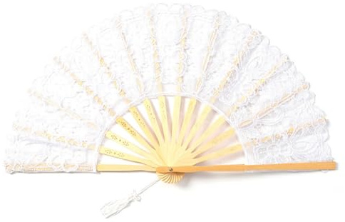 Anlising Handfächer Spitze Weiß, Handfächer aus Spitze Weiß, Spitzen Faltfächer, Hochzeitsfächer, Vintage Spitzenfächer für Hochzeit, Fasching, Party