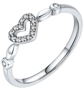 Epinki Echt Schmuck Verlobungsring Weiß Gold 585 14 Karat, Herz Hohl Trauringe 14K Gold Partnerringe mit Moissanit für Damen, Gr.53 (16.9)