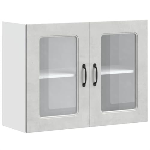 vidaXL Kalmar Concrete Grey Kitchen Wall Cabinet with Glass Door - Engineered Wood, Ample Storage, Modern Design, Multi-Room Use