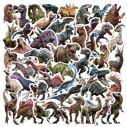 50 Pcs Sticker Set, Jurassic Dinosaurier Aufkleber Kinder, Wasserfest Stickers für Mädchen Jungen Koffer Skateboard Laptop Kühlschrank Fahrräder DIY Scrapbooking Spielzeug Deko Kindergeburtstag