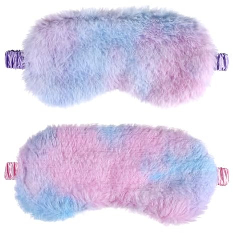 Piriuuo 2 Stück Schlaf Augenmaske Damen, Plüsch Augenmaske Zum Schlafen Süße Schlafmaske Kinder Mädchen Mehrfarbig Weich Augenmaske PyjamaParty Reise Schlafmasken für Kinder Mädchen(Lila, Blaue)