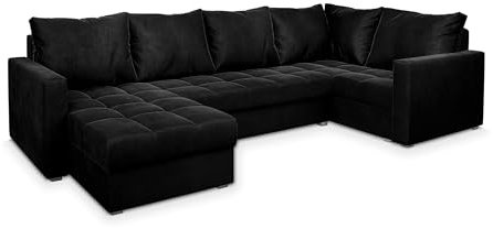 Masseno Ecksofa LORIVO R-S mit Schlaffunktion U-Form, Sofa mit Bettkasten, Wohnzimmersofa, Couch, Soffa, Bettsofa, Couchgarnitur- Schwarz, Kronos 07