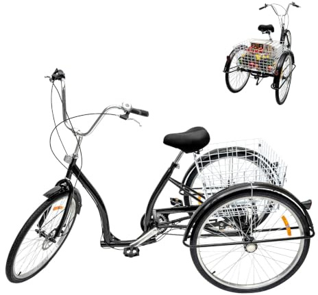 SICHENSH Dreirad für Erwachsene 26 Zoll, 3 Räder Adult Fahrrad Erwachsenendreirad mit 6-Gang-Schalthebel, Höhenverstellbares Dreirad Fahrrad, Senioren Dreirad für Erholung, Einkaufen, Picknicks