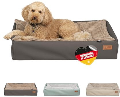 HS-Hundebett® Hundebett Kunstleder M (70x100 cm) – Dog Bed für kleine & große Hunde – Pflegeleicht & Formstabil – Waschbares Hundekörbchen & Hundesofa – Hygienisch & robust – Stein, Made in DE