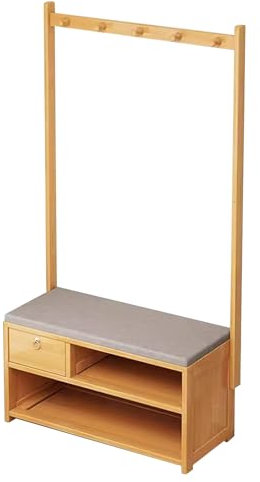 Arbre de couloir en bois de ferme avec banc et étagère de rangement pour entrée, porte-manteau, banc à chaussures pour salon