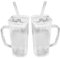 Meooyo Vaso de vidrio de 2 piezas con mango, vaso de vidrio con rayas verticales con paja y tapa, tazas prácticas de 250 ml para café helado, té y cócteles