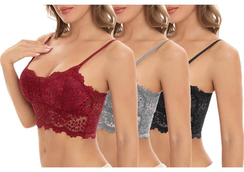 Lot de 3 Soutien Gorge Dentelle Brassiere Push Up Femme Sexy Brassière sans Armature Comfit Bustier Minimiseur Bralette Classiques Bra Crop Top Lingerie