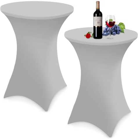 Zhufas 2 Stück Stretch Stehtischhusse, Ø80-85cm Hochwertige Tisch-Überzug Husse für Bistrotisch Stehtisch und Runde Stehtische, Elegante Stretch-Husse für Bar Geburtstagsfeier Party Hochzeit, Grau