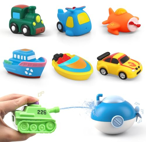9-teiliges Badespielzeug für Kinder, Wasserspielzeug Set mit Schwimmenden Fahrzeugen, Badewannenspielzeug mit Auto, Boot und weiteren Fahrzeugen, für Badewanne, Pool und Schwimmbad