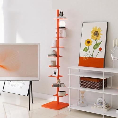 MANYOUYOU 9-Stöckiges Bücherregal Mit Metallrücken, Unsichtbares Bücherregal, DIY-Bücherregal Mit Dreiseitiger Freier Rotationseinstellung, Vertikaler Turm Für Bücher Für Kleine Räume Orange