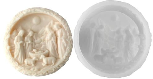 Xidmold 3D Weihnachtskrippe Silikonform, Jesus Maria Familie Gießform für Kerzen, Seife, Epoxidharz, DIY Krippenfiguren, Religiöse Heimdekoration Bastelzubehör (B)