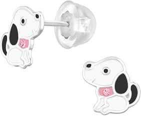 Premium Kinder-Ohrstecker Silber-Hund mit Kristall und Epoxy