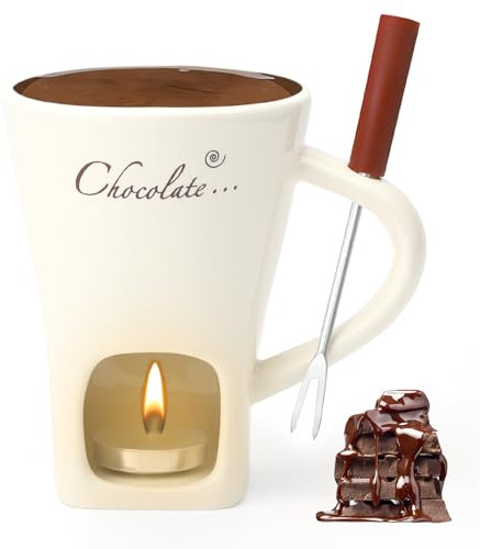 GZRXIOUS Schokofondue Tasse Keramik 130ML Schoko Fondue Cup | mit Teelichthalter und Gabeln Schokoladenfondue Schokolade Fondueset Chocolate Schokoladenschmelztopf für Schokolade Käse