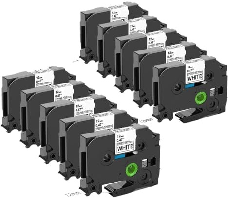 PrecisGear 10pcs Etikettenklebeband 12mm 231 kompatibel mit Beschriftungsdruckermodellen Tze-231 Tze-431 Tze-131 Tze-631 H110 D210 für die Teilnummer 231(10PK Strong White)