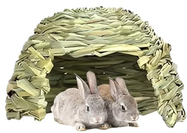 TABSIRAH Casa de césped para conejos – Cabaña plegable de césped natural | hecha a mano | Cama de heno tejida plegable | Casa de juegos natural para refugio de animales pequeños | Decoración de hábita
