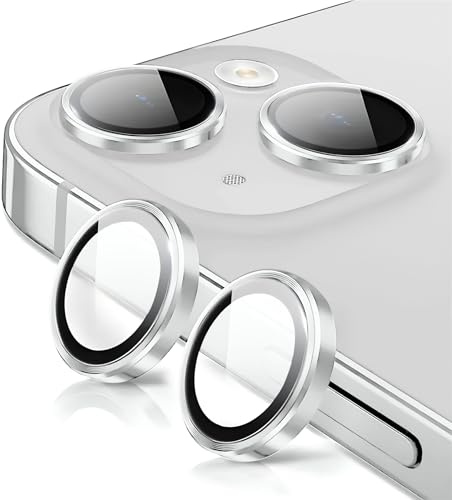 Coiwxmoi Protecteur d'Objectif de Caméra pour iPhone 15/15 Plus Protection Camera,Verre Trempé 9H,HD Transparente Anti-Rayures,3D en Aluminium Protege Appareil Individuel Arriere Protector,Argent