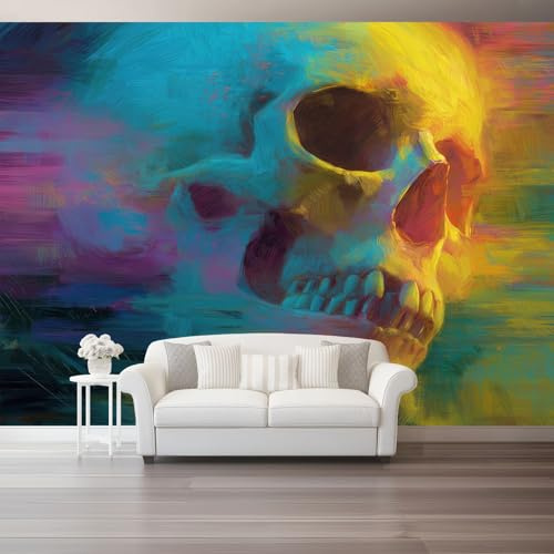 Photo Wallpaper Wall Mural Non-Woven Art Print Wallcovering Gothic Style Blue Skull Oil Paint Landscape Wall Decoration for Bedroom Living Room Office 200 X 140 Cm