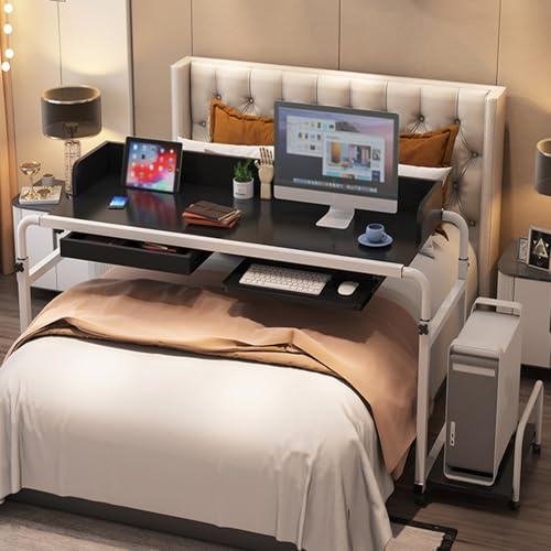 Table de lit réglable avec roulettes, tiroir, clavier et console pour une utilisation multi-pièces