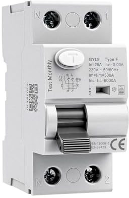 Interruttore magnetotermico differenziale Tipo F 25A 30mA 2 poli salvavita 25A 0.03A 6kA 2P RCCB AC230V interruttore differenziale adatto per apparecchiature a frequenza variabile monofase GYL9