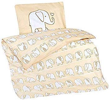 Aminata Kids Kinderbettwäsche Elefanten, Afrika, Kinder, Jungen, Mädchen, Baby Bettwäsche-Set 100 x 135 cm - Baumwolle, beige, weich & kuschelig mit Reißverschluss