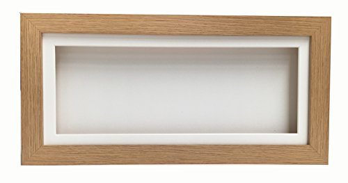 Oak Effect 3D 1 Cube Range Deep Box Shadow Frame Memory Box Display Case Medals Panoramic-14x6 inch-White Mount