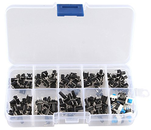 HALJIA 10Values 100PCS Tactile Push Button Switch Micro Momentary Tact Assortment Kit (100PCS)