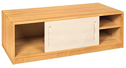 BioKinder Sideboard Bettkasten Kommode mit Schiebetür Lina aus Massivholz Erle und Kiefer 120 x 55 x 40 cm, Front weiß lasiert