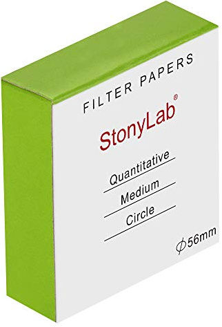 stonylab Cerchi di Carta da Filtrante Quantitativi, Carta da Filtro in Diametro di 56mm con Velocità di Filtrazione Media di Trattenimento Delle Particelle da 20 Micron, Confezione da 100