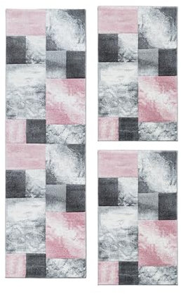 HomebyHome Bettumrandung Schlafzimmer 3 teilig Teppich Rosa-2 - Waschbarer Bettumrandung Teppich Läufer Set Extra Flauschig Bettvorleger Schlafzimmer Bettset:2 St. 80x150 cm | 1 St. 80x300 cm