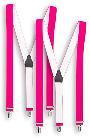 Shenky - Bretelle con 3 clip resistenti - rosa fluo - confezione da 2