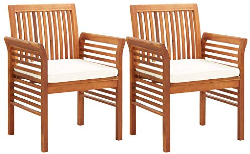 Tidyard 2er Set Gartenstuhl Holz mit Auflage Gartensessel Holzstuhl Garten-Essstuhl Terassenstuhl Balkonstuhl für Garten Outdoor Balkon Terrasse, 64x60x90 cm