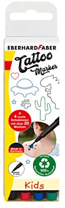 Eberhard Faber 559504 - Tattoo Stifte für Kinder, 4 Stifte im Kunststoffetui mit 4 Schablonen