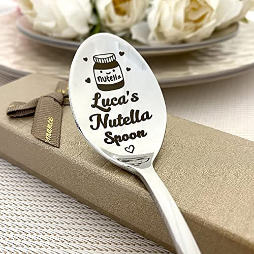 Schokolade-Löffel – Silberfarben, graviert mit Namen, Löffel in Geschenkverpackung, personalisierbar