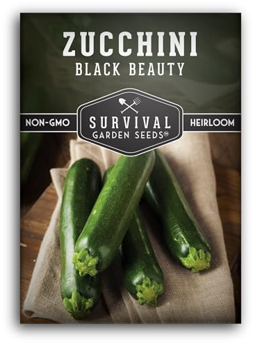 Black Beauty Zucchini Seeds for Planting - Heirloom Summer Squash Variety for Vegetable Garden Growing - High Yield Dark Green Zucchinis - Survival Garden Seeds