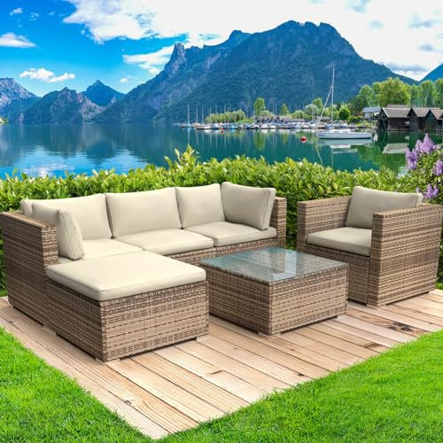 BRAST® Gartenmöbel Lounge Set | 4-5 Personen viele Modelle & Farben | inkl. extra Dicke Kissen | TÜV geprüft | Outdoor Loungemöbel Sitzgruppe Essgruppe Garnitur | Joy Braun