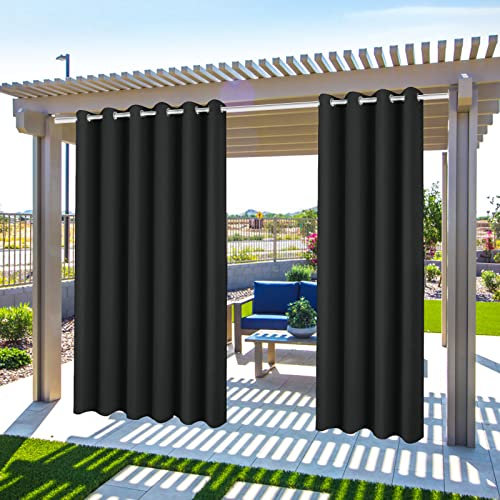 MINGPINHUIUS Rideaux d'extérieur Imperméables - Rideau Pergola Extérieur pour Terrasse, Balcon & Jardin, UV Résistant Protection Solaire et Protection de la Vie privée (Noir, 2 PCS / 132 X 213 CM)