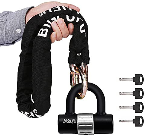 BIGLUFU Fahrradschloss Kettenschloss mit 4 Schlüssel Hohe Sicherheit, 100/120/150cm Lang Motorradschloss 10/12/15mm dicke Kette mit U-Schloss schlösser für Fahrrad, Motorrad, Scooter