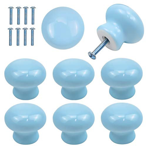 Fangehong 8 STK Türknöpfe für Kinder, 35mm Runde Schrankknöpfe, Keramik Schrankgriffe und knöpfe, Möbelgriffe mit Schrauben für Schublade, Schränke, Innentüren, Küche, Wohnzimmer (Blau)