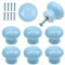 8 Pack Blue Ceramic Cupboard Handles and Knobs, 35mm Round, Furniture Pull Handles with Screws for Drawer, Wardrobes, Interior Doors, Kitchen, Living Room