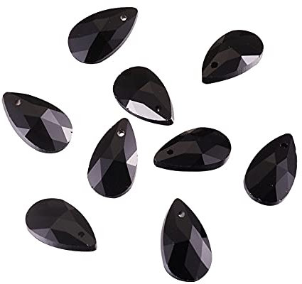 Beadthoven 100pcs Teardrop Glass Beads Black Faceted Dorp Crystal Beads Top Drilled Dangle Pendants for Jwewelry Making Chandelier Home Hanging Decor, Hole: 1mm