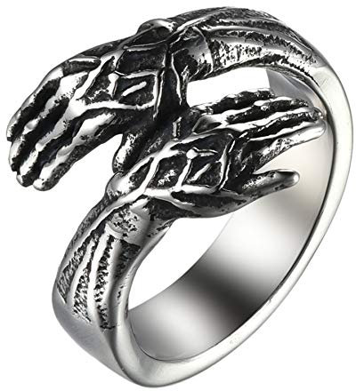 JewelryWe Schmuck Herren-Ring Retro Umarmung Umarmende Hände Edelstahl Ring Band Umarmungsring mit Gravur Größer 63