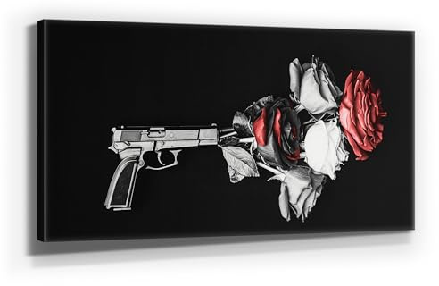 BilderKing Leinwand-Bild abstrakt schwarz rosa, Pistolen Rosenblüte in 120x60cm. Modernes Wandbild zur Deko in Wohnzimmer & Schlafzimmer. Aufgespannt auf Holzrahmen