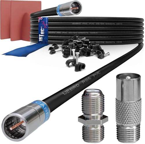 1STec 15m Black Virgin Media Quick Fit Male Push On or Over Female F-connector Technetix Isolator IEC Webro Extension Cable for V6 TIVO Set Top Box VIVID Fibre Super Hub Broadband Modems to 15 Metre