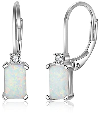 925 Sterling Silber Creolen Rechteckig Kreiert Weißer Feueropal Ohrringe Edles Schmuckzubehör