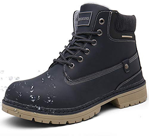 Winter Boots Mens Snow Boots Warm Ankle Fully Fur Lined Leather Work Shoes Outdoor Urban, Blue, 7 UK, 41 EU