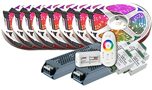 TechCore 40M PREMIUM 24V 4in1 RGBWW RGBW LED Streifen Band Strip 5050 SMD RGB mit warm weiss Lichtleiste 2400LEDs 60LED's/M+ Steuerung touch +2x 12.5A 300W Netzteil ULTRA SLIM TRAFO