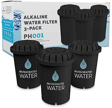 PH001 3-Pack Alkaline Water Filter Cartridges – Replacement Cartridge for Invigorated Water Jug – Water Purifier, Filtration System for Pure Drinking Water – 1.136 Liters Capacity (Black)