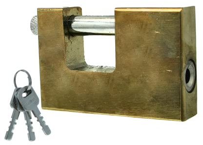 Cadenas Anti-effraction Blindé, Cylindre à Tige de Verrouillage 10mm, 3 Clés Incluses, Cadenas Acier Pour Volet et Garage (80mm, Laiton)